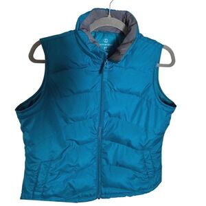 Lands End Womens Puffer Vest Teal Blue Full Zip Hiking Layering Small